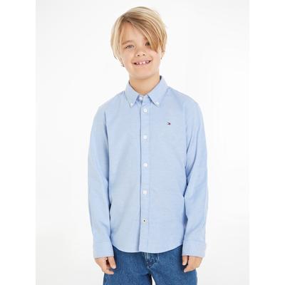 Langarmhemd TOMMY HILFIGER "BOYS STRETCH OXFORD SHIRT L/S", Jungen, Gr. 6 (116), N-Gr, blau (calm blau), Web, Obermaterial: 97% Baumwolle, 3% Elasthan, unifarben, Basic, Basic, Langarm eingesetzt 1-Knopf-Manschette, Hemden, Kinder bis 16 Jahre,... Image