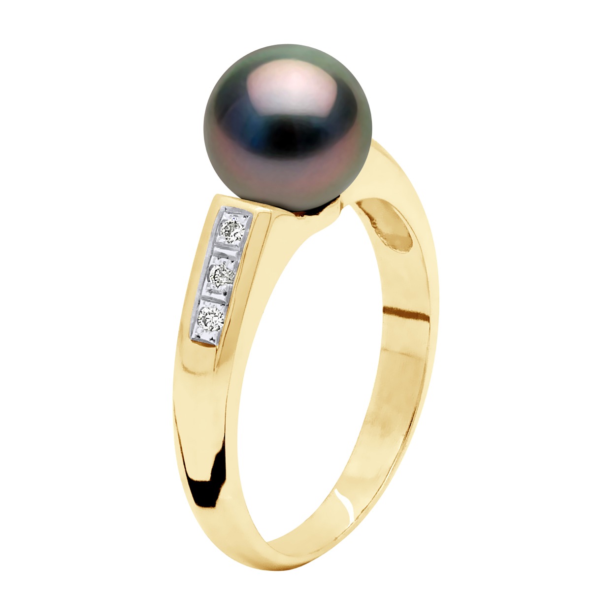 Ringschmuck Diamant 0,06 cts – Gelbgold – echte Tahiti-Zuchtperle rund 8–9 mm Image