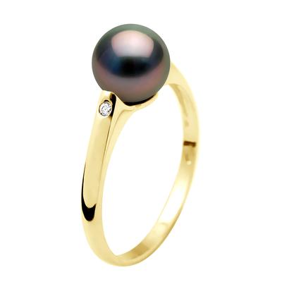 Ringdiamanten 0,02 cts – Tahiti-Perle rund 8–9 mm – Gelbgold