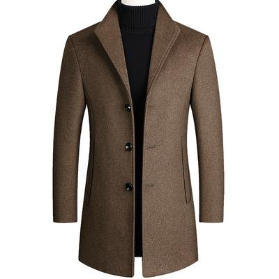 Men's Winter Coat Wool Coat Overcoat Blazer Office Business Winter Wool Windproof Warm Outerwear Clothing Apparel Office / Business Solid Color Pocket Stand Collar Single Breasted One-button