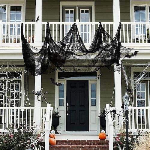 Halloween, schwarzes, gruseliges Tuch, gruseliger Gazestoff, Türöffnungsnetz, Netzstoff für Spukhaus, gruselige und gespenstische Halloween-Dekorationen