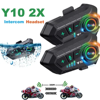 Kebidumei YP10 2X Drahtlose Bluetooth 5,3 Motorrad Helm Intercom Headset Wasserdicht 300 m Intercomunicador Lautsprecher Kopfhörer Image