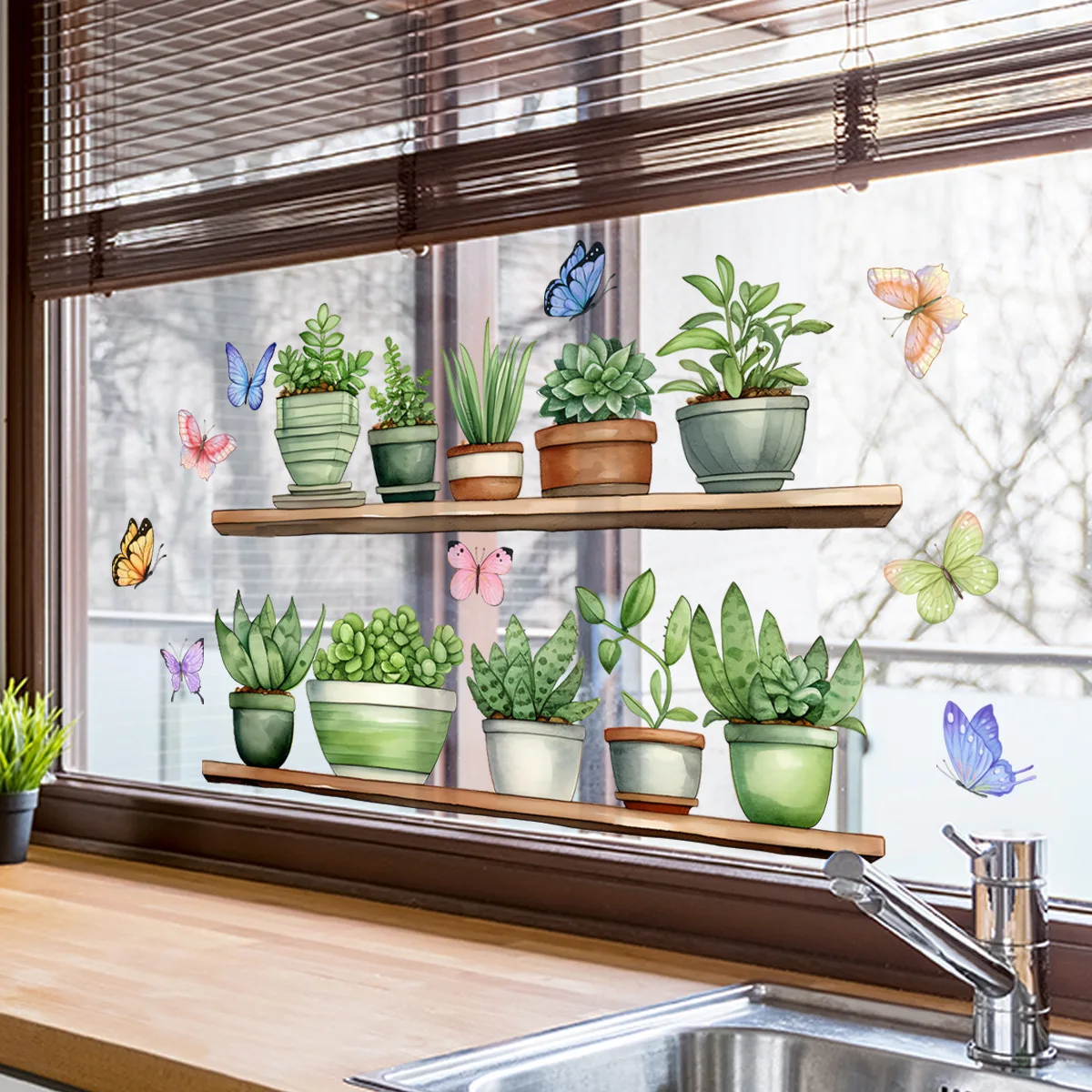 Minimalistische und frische grüne Pflanzen-Fensteraufkleber für Zuhause, Sichtfenster, Glas-Wandaufkleber, selbstklebend, elektrostatisch Image