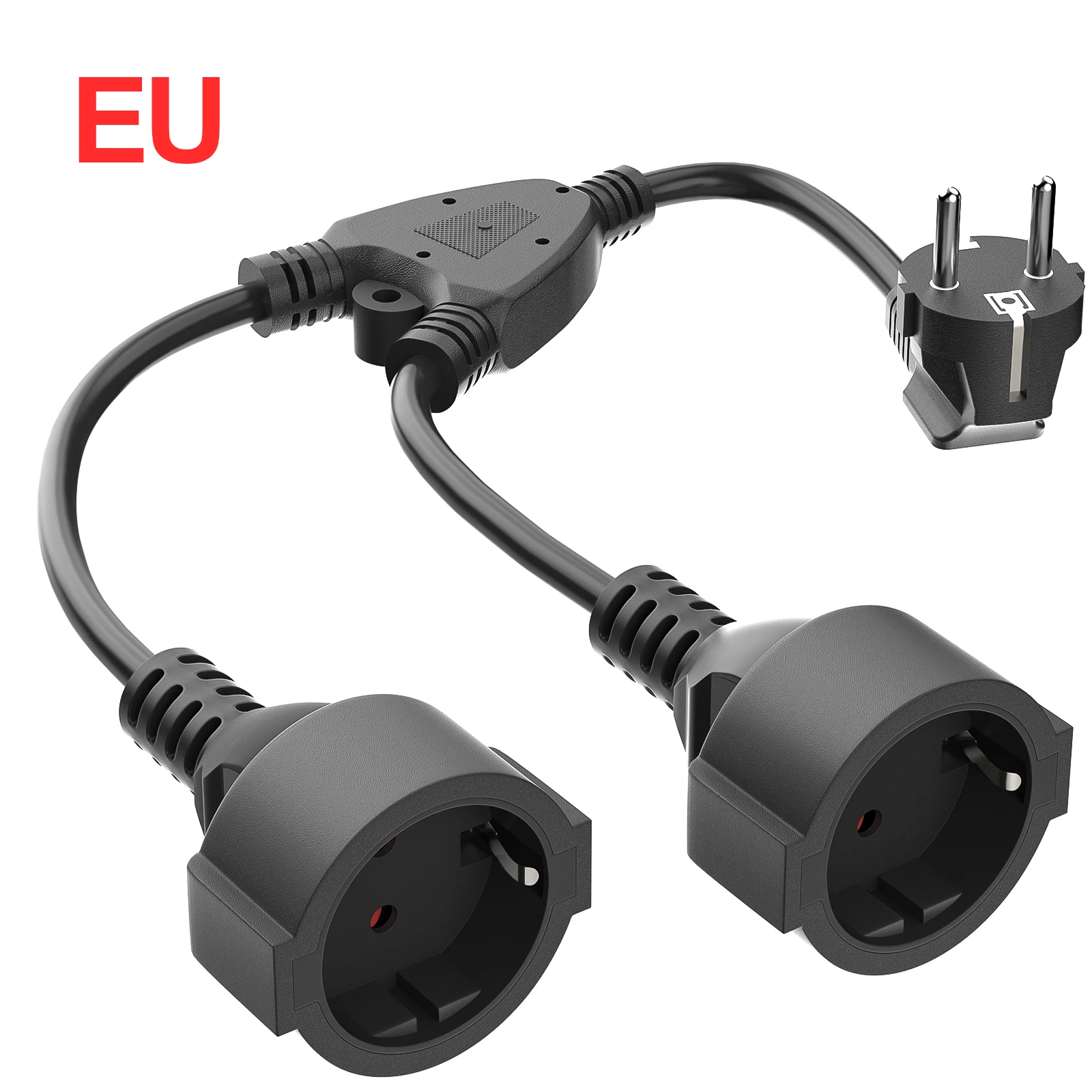 Schützendes Kontakt-Verlängerungskabel, AC-Y-Kunststoffkabel, kurzes Kabel mit 2 Steckdosen, IP20-Steckdose mit zwei Steckern für Zuhause, Büro Image