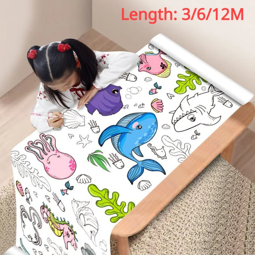 Rouleau de dessin pour enfants 12/6/3M, rouleau de papier de remplissage de couleur pour Graffiti, bricolage, peinture, coloriage, jouets éducatifs pour enfants