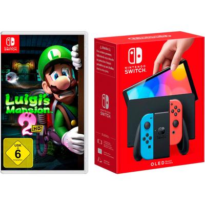 NINTENDO SWITCH Spielekonsole "OLED + Luigi's Mansion 2 HD" Spielekonsolen schwarz