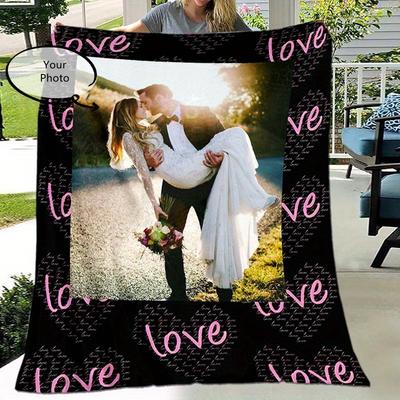 TEMU 1pc Custom Your Photo Blanket, Personalized Picture Pattern Blanket, Outdoor Travel Leisure 4 Seasons Nap Blanket Image