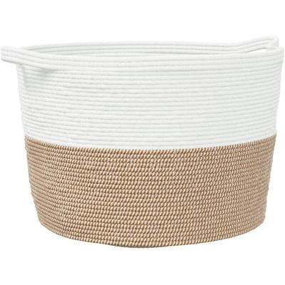 Wäschekorb Braun und Weiß Ø60x36 cm Baumwolle Vidaxl Image
