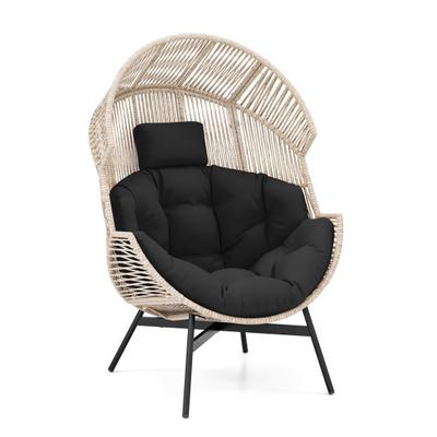 Costway Wicker Oversized Egg Style Chair with Cushions and Headrest-Black