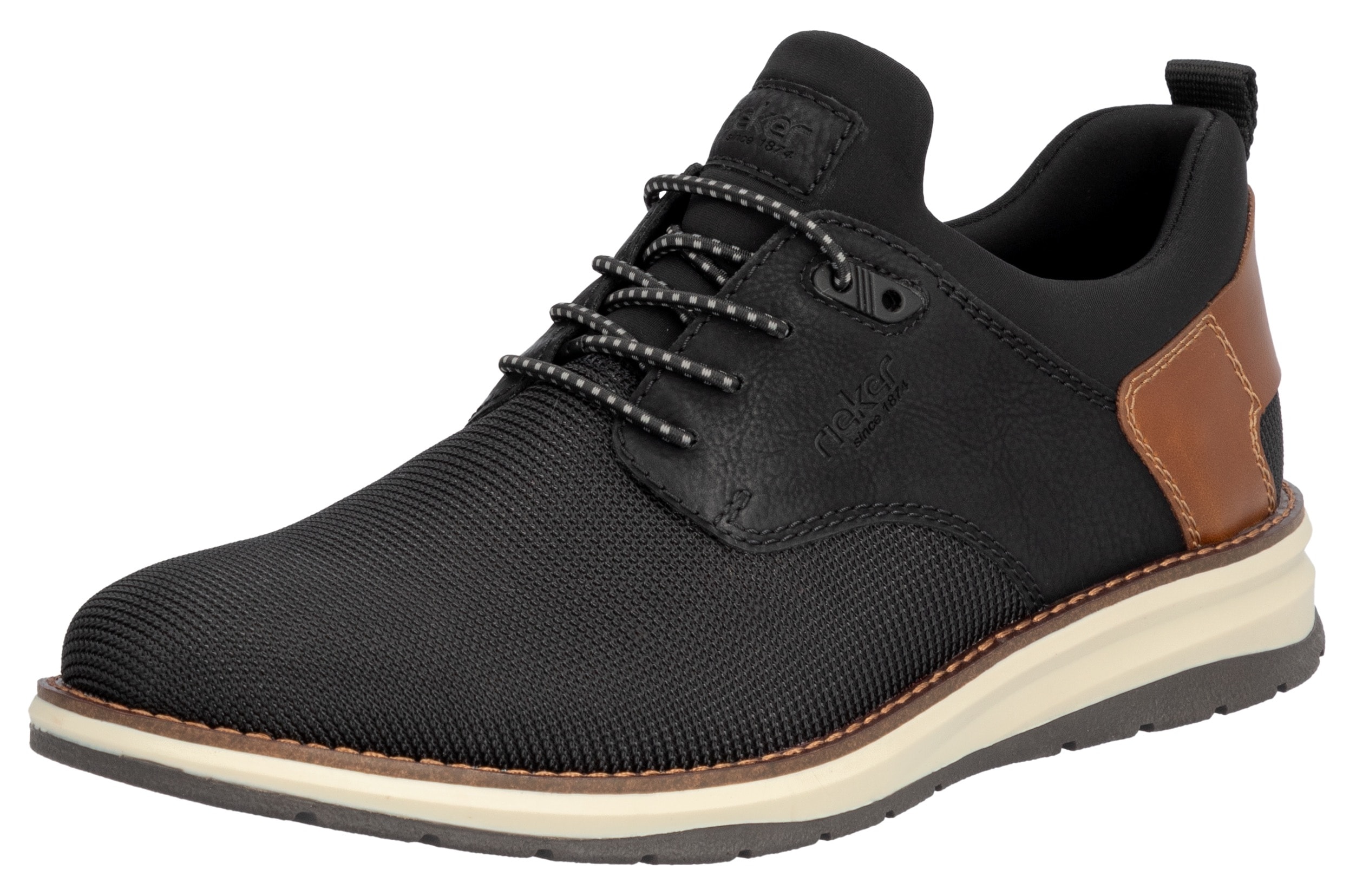 Slip-On Sneaker RIEKER, Herren, Gr. 44, braun (schwarz, braun), Lederimitat, Textil, unifarben mit Farbeinsatz, Schuhe, Halbschuh, Freizeitschuh, Schlupfschuh mit Gummizug