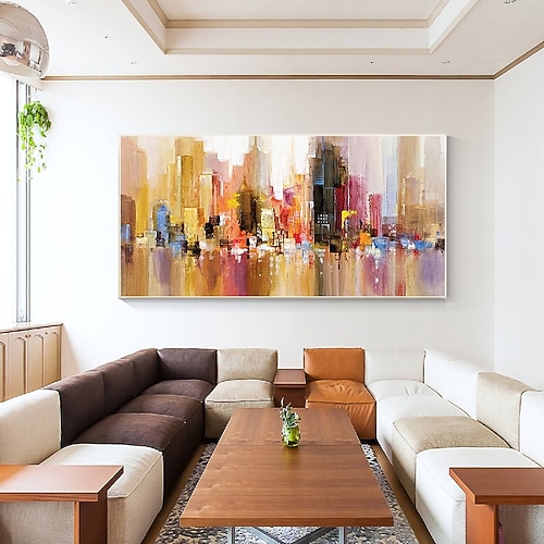 große Stadt Ölgemälde handgemachte abstrakte bunte Stadt Ölgemälde handgemalt auf Leinwand dicke Palette Messer riesige Stadt Ölgemälde Leinwand Wohnkultur Image