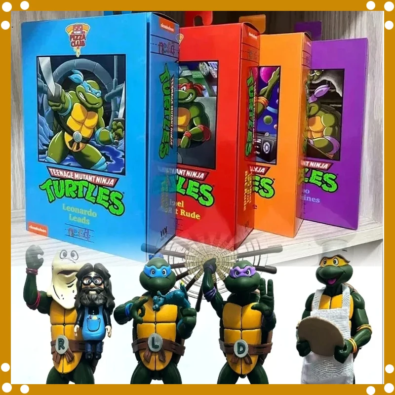 NECA Turtles Figures Pizza Club Leonardo Leads Tmnt Turtles SHF Ninja Anime Action Figure Model Doll Statue Gifts Toys