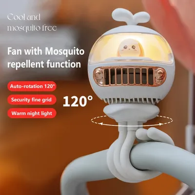 Portable Baby Stroller Fan Octopus USB Rechargeable 3600mAh Shake Head Handheld Standable Electric