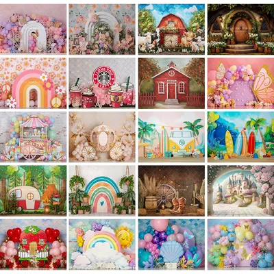 Garden Balloons Farm Backgrounds Kids Birthday Cake Smash Photocall Child Baby Photography Bunny
