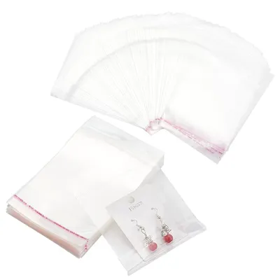 100pcs Clear Self Adhesive Bag Small Plastic Pouch For Storage Necklace Keychain Candy Gift Jewelry