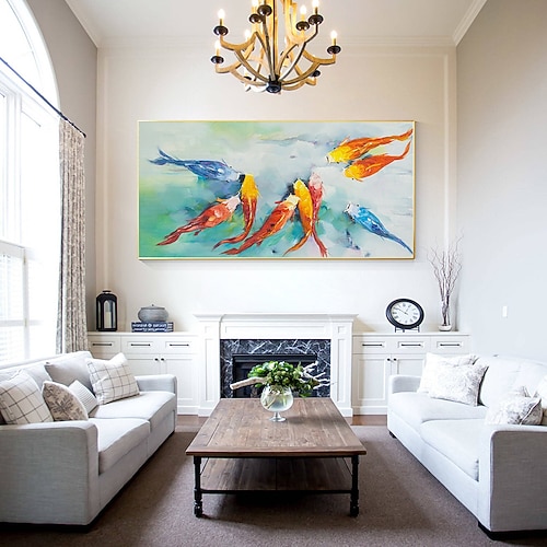 handgemachtes großes Koi-Gemälde, handgemaltes Wandkunst-Koi-Fisch-Gemälde, bunte Koi-Kunst, Koi-Gemälde, Wandkunst, Messerkunst, Wohndekoration, Dekor, gerollte Leinwand, kein Rahmen, ungedehnt Image