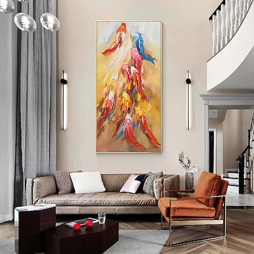 handgemachtes großes Koi-Gemälde, handgemaltes Wandkunst-Koi-Fisch-Gemälde, bunte Koi-Kunst, Koi-Gemälde, handgemachte Wandkunst, Messerkunst, Landschaftsmalerei, Wohndekoration, Dekor, gerollte Image