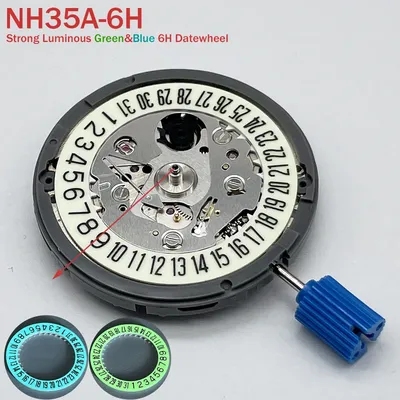 Genuine NH35-6H Movement C3 Green/Blue Luminous 6H Datewheel Mod Japan NH35A Mechanical Movement 24