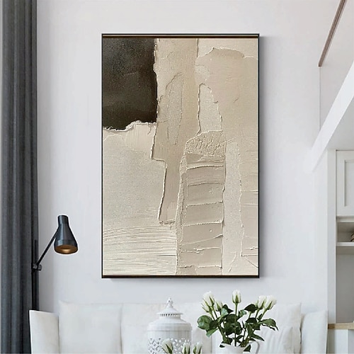 große braune abstrakte Leinwandgemälde, handgefertigte beige Wandkunst, schwarzes abstraktes Gemälde, Wandkunst, braunes strukturiertes Gemälde, handgefertigte Wandkunst, neutrales Gemälde, Wanddekoration. Image