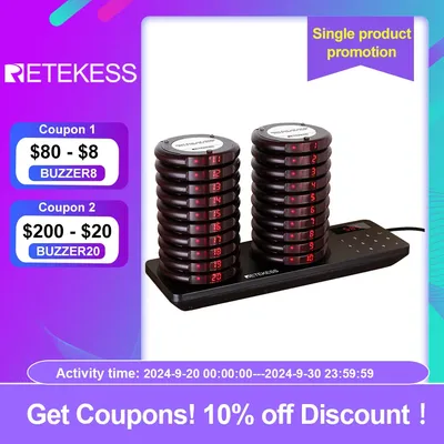 Retekess TD163 Restaurant Pager Wireless Calling System Vibrators Paging Device Vibration Bell Cafe Beeper for Coffee Food Truck