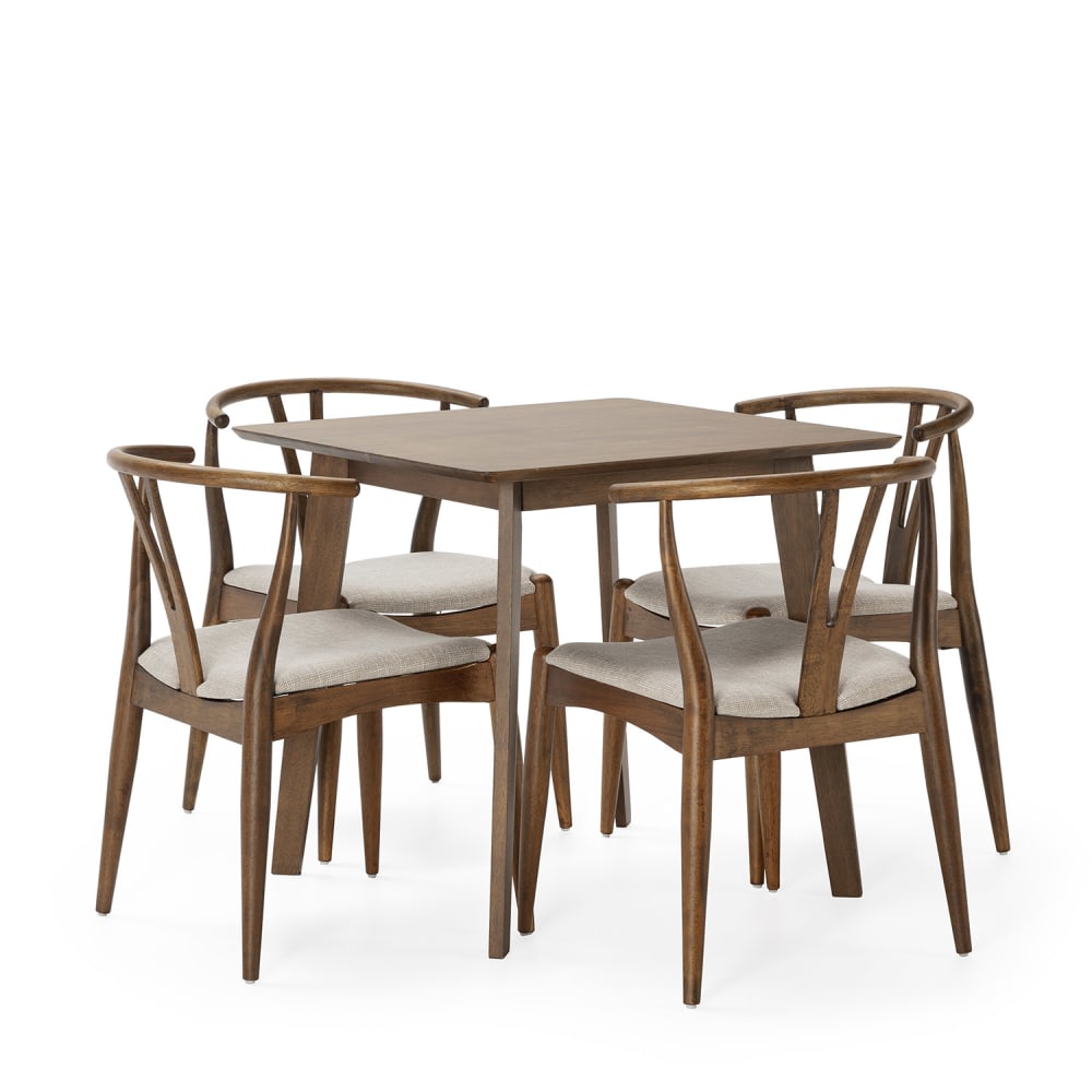 Ensemble table 80x80 cm et 4 chaises de salle à manger Noyer