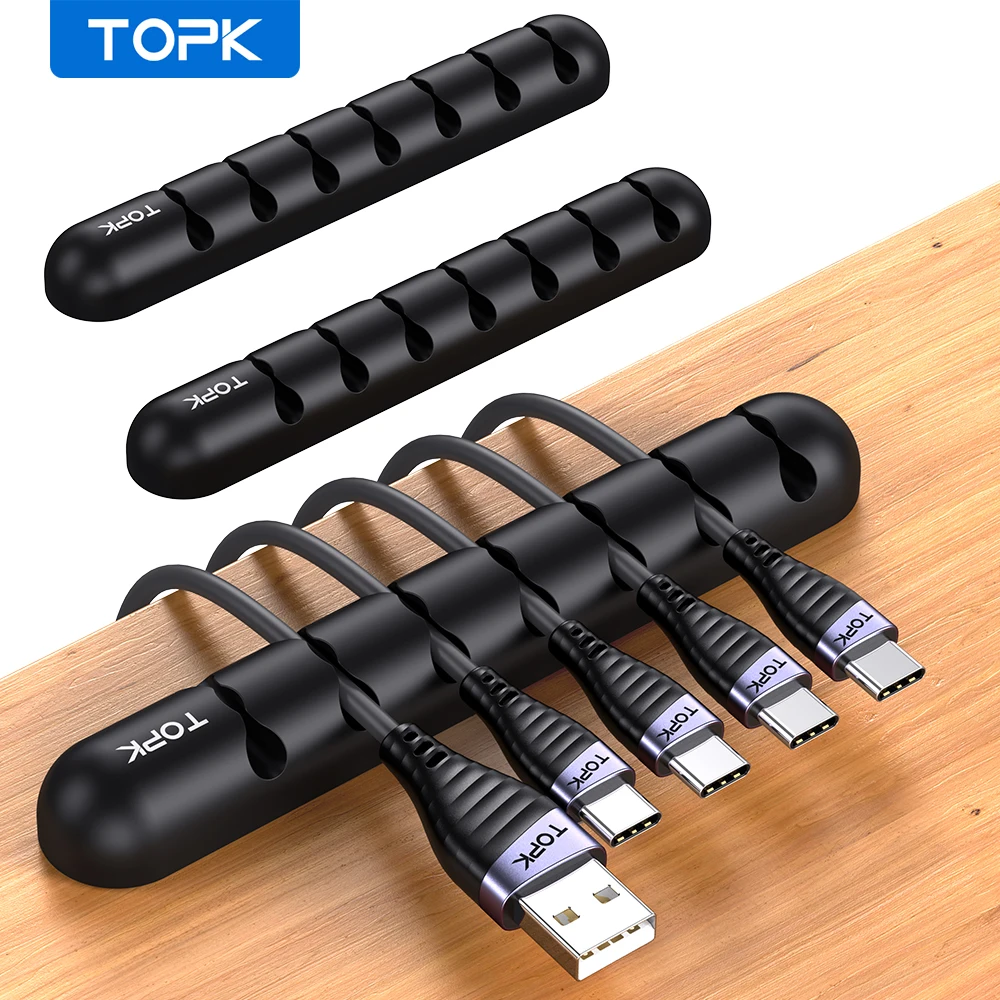 TOPK Kabel-Organizer, Management-Drahthalter, flexibler USB-Kabelaufwicklung, ordentliche Silikon-Clips für Maus, Tastatur, Kopfhörerschutz Image