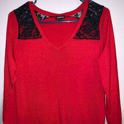 Torrid Sweaters | Torrid Red Sweater With Black Lace Shoulder. | Color: Red | Size: 0