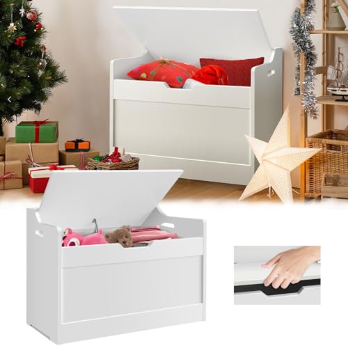 VickyHome Ottoman Storage Box Toy Box Storage, 66cm Wide Wood Ottoman Basket Box Sitting Bench with Lid, Foot Stool Bedroom Storage Chest Toy Storage Box, 40D x 62W x 46H cm