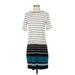 White House Black Market Casual Dress Crew Neck Short Sleeve: White Stripes Dresses - Women's Size X-Small