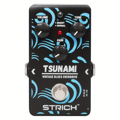 Strich Tsunami Overdrive Guitar Pedal, Blues Drive Vintage Overdrive Warm/hot Modes, True Bypass For Electric Guitar, Black