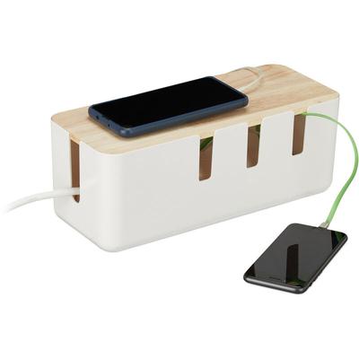 Relaxdays - Kabelbox, für 2 Steckdosenleisten, Holzdeckel, Kunststoff, Kabel verstecken, hbt: 11,5 Image