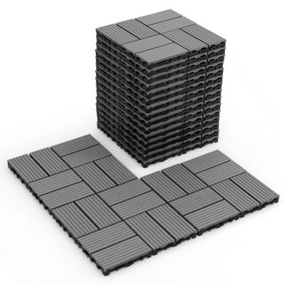 Costway 18 Pieces 12 x 12 Inch All Weather Interlocking Deck Tiles-Gray