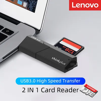 Lenovo D204 2 IN 1 Memory Card Reader, Dual Interface USB 3.0 SD Card Reader Adapter, Compatible