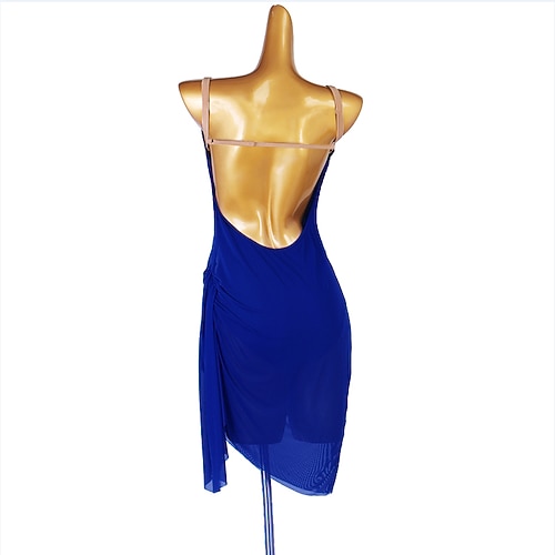 Tanz-Salsa-Latin-Tanzkleid aus reinem Farbtüll für Damen, Training, Performance, ärmellos, Chinlon Image