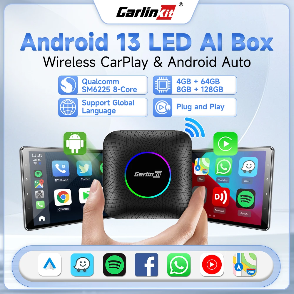 CarlinKit Wireless CarPlay TV Box verkabelt mit Wireless Android Auto Adapter Android 13 8 128G Smart Box für Netflix Mazda Kia IOS 18 Image