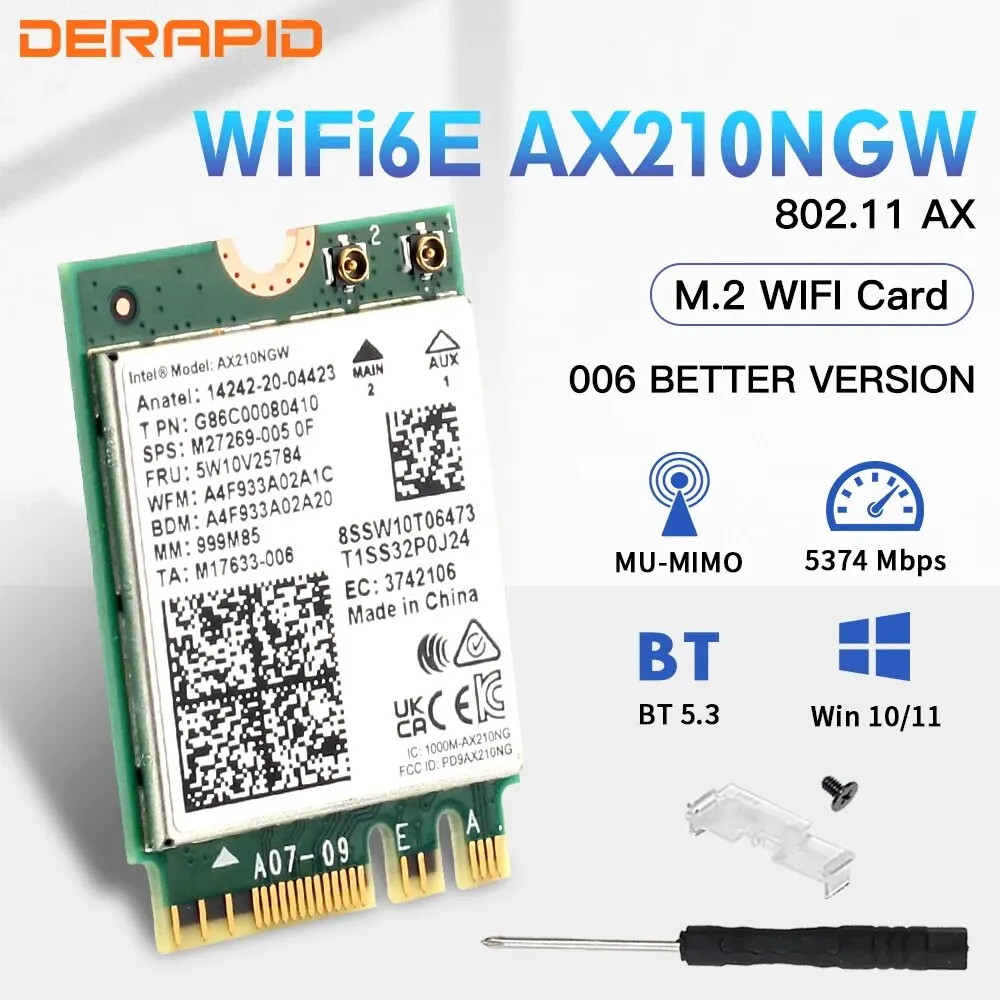 WiFi 6E AX210NGW NGFF Drahtloser Adapter Bluetooth 5.3 WiFi6 5374Mbps 2,4G/5G/6GHz 802.11AX Für Desktop/Laptop Für Win10/11 Image
