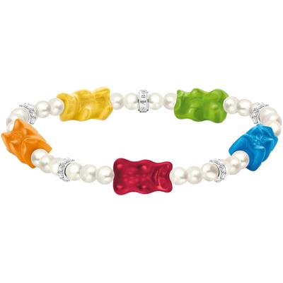 Armband THOMAS SABO "THOMAS SABO x HARIBO Schmuck: Perlenarmband mit Goldbären" Gr. 17, bunt (silberfarben, grün, gelb, 