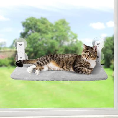 Foldable Anti-Anxiety Cat Hammock,Cordless Cat Window Perch, Cat Hammock with 4 Suction Cups, Solid Metal Frame and Reversible Cover, Foldable Cat Beds for Indoor Cats