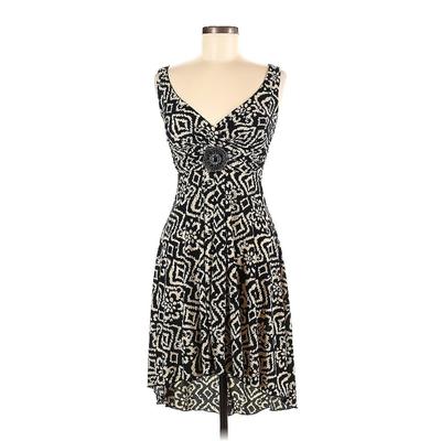 En Focus Cocktail Dress - Fit & Flare V Neck Sleeveless: Black Print Dresses - Women's Size 8 Petite