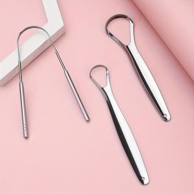 Stainless Steel Tongue Cleaner Set, 3-piece U-shape Tongue Scrapers, Tongue Coating Brush, Oral Hygiene Tools, Easy-to-use Mouth Cleaning Kit