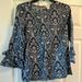 J. Crew Tops | Jcrew Size 4 Navy Blue Print Cotton 3/4 Ruffle Sleeve | Color: Blue | Size: 4