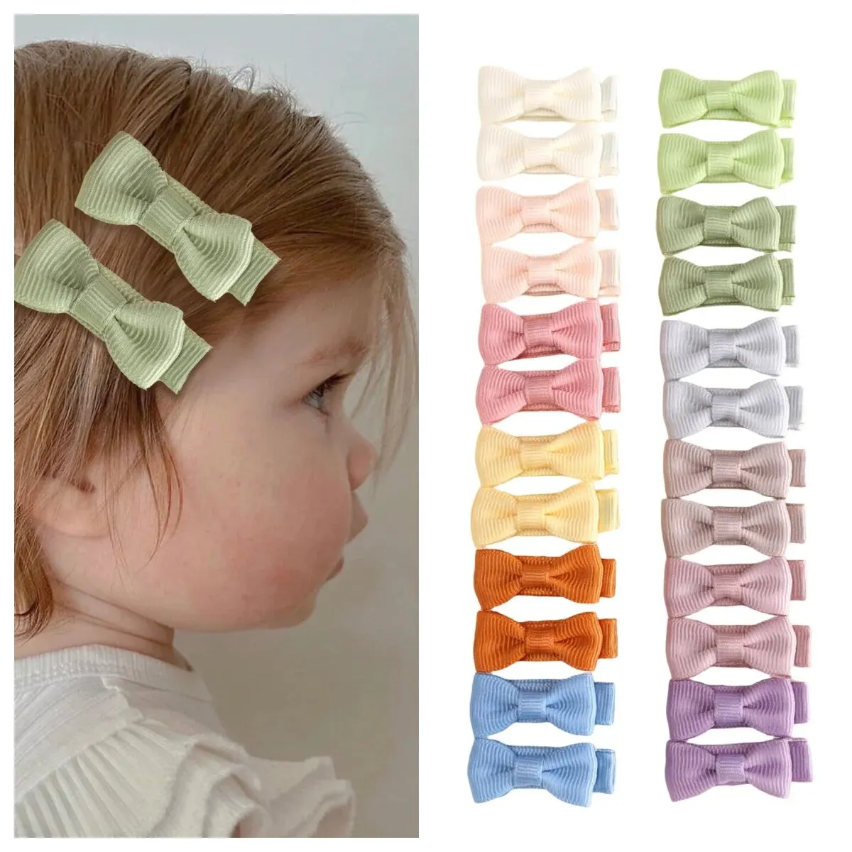 24pc Mädchen Macaron Farbe Bogen Haars pangen voll gefüttert vollständige Abdeckung Clips Mädchen Bogen Haars pangen Kinder Baby Haar Zubehör Kopf bedeckung Image
