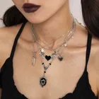 5 Teile/satz Goth Dämon Flügel Schwert Schwarz Herz Anhänger Halskette für Frauen Einzigartige Silber Farbe Stern Link Ästhetischen Halloween Schmuck