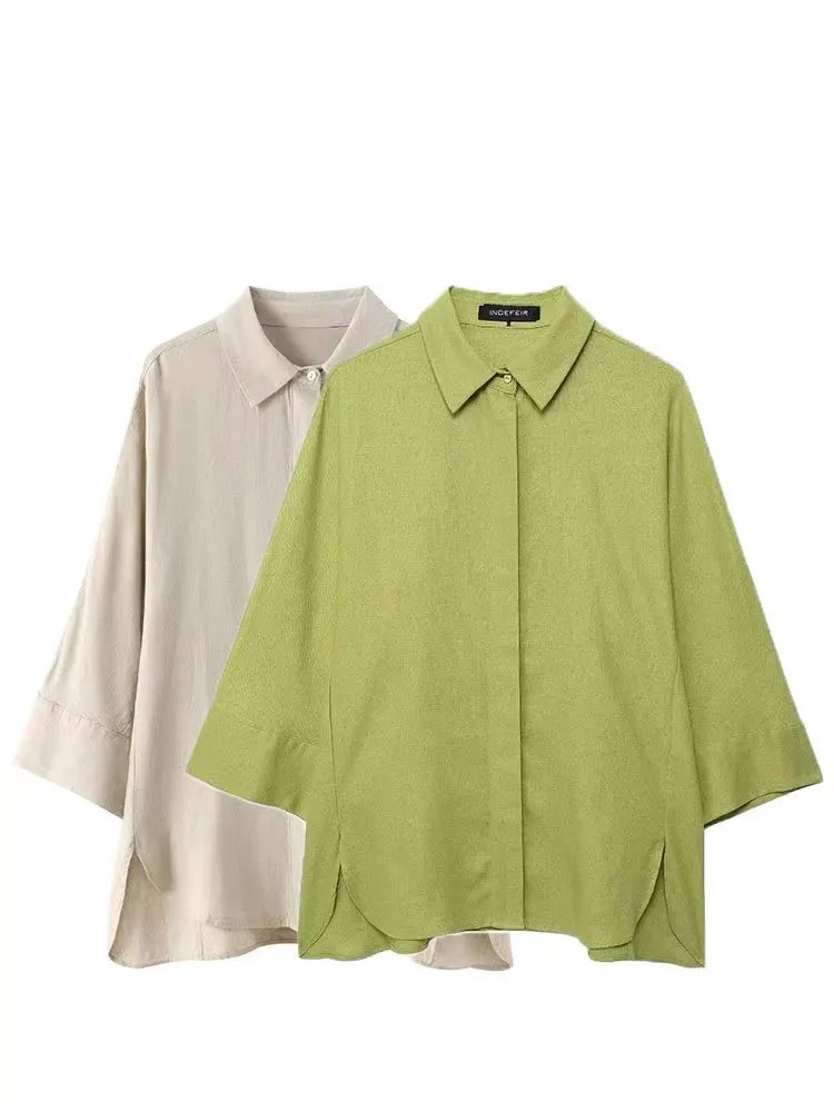 HH 2024 Frauen Fashion Solid Bluse Einreiher Langarm Revers Shirts Beiläufige Lose Weibliche Pendeln Chic Top Image