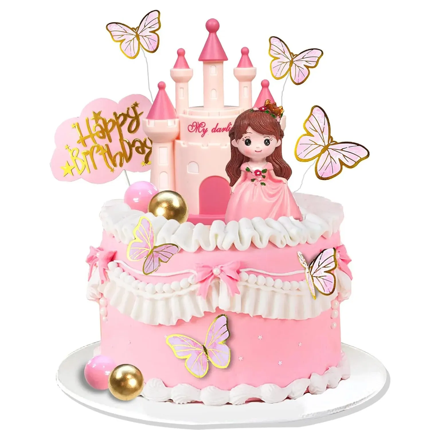 Prinzessin Kuchen Topper Schloss Kuchen Dekoration Schöne rosa Prinzessin Stern Schloss Ball Kuchen Topper Rosa Schloss Kuchen Dekoration mit B