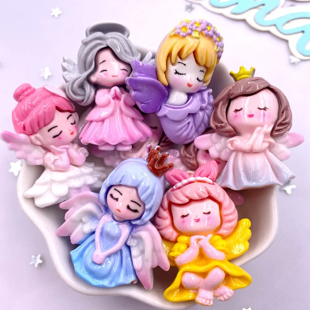 6 pièces résine Kawaii coloré dessin animé ange fille Flatback pierre décor à la maison princesse fée Figurine Scrapbook bricolage accessoires artisanat