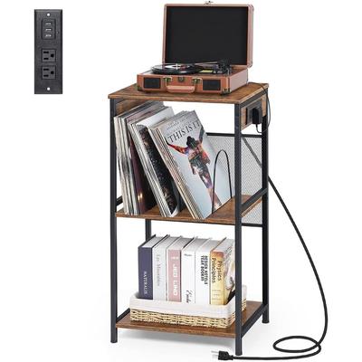 3-Tier Vinyl Record Player Stand with Charging Station