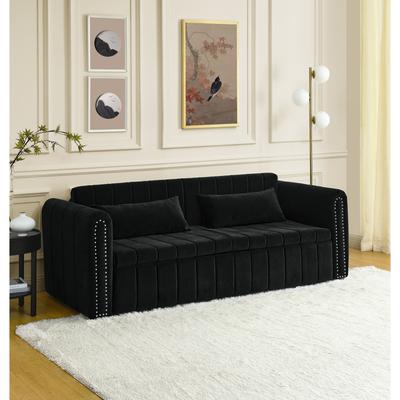 3 in 1 Pull-Out Bed Sleeper Modern 3 Seats Lounge Sofa with Rolled Arms and Copper Nails Convertible Futon Sofabed