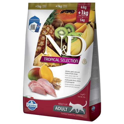 5kg (4+1kg) N&D Cat Tropical Selection mit Huhn Katzenfutter trocken