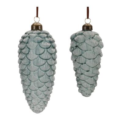 Frosted Glass Pinecone Drop Ornament (Set of 6) – Melrose International 90868DS